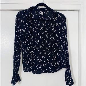 Black with bird print long sleeve shirt.